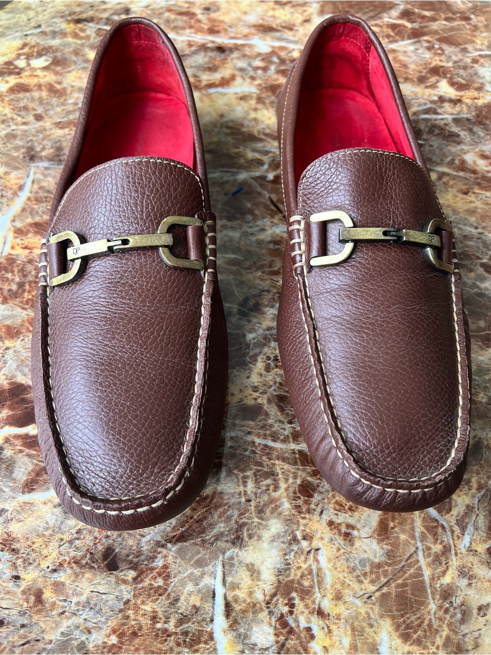 Donald J. Pliner Brown Leather Bit Moccasin Loafers with Red Lining